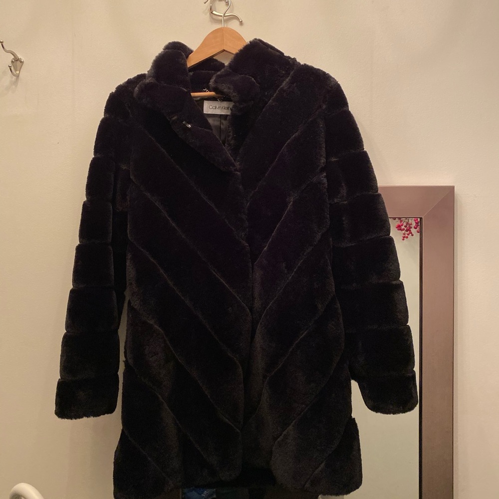 Black faux fur Calvin Klein jacket